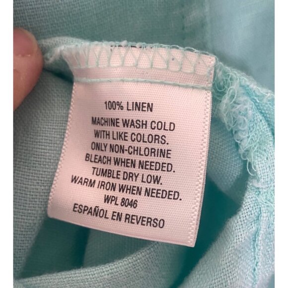 JM Collection Linen Top Womens Size 14 Teel Button Up 3/4 Sleeves Studded Pocket - Picture 5 of 14